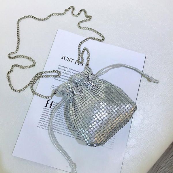 

drawstring bucket mini bag 2021 fashion new women's designer handbag sequins chain shoulder messenger bag