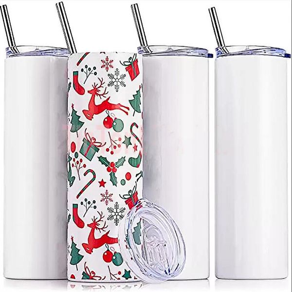 

sublimation diy cups 20oz white straight tumblers with metal straw 100% stainless steel drinking cup vacuum insulated mugs