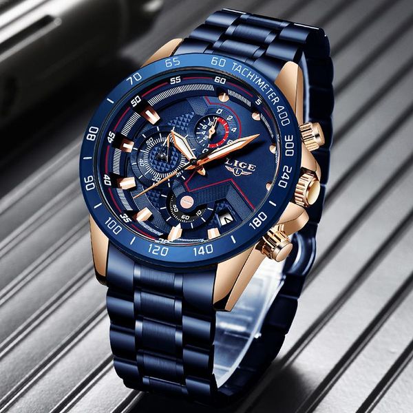 

2021 lige new fashion casual mens watches wristwatch quartz clock waterproof sports watch men relogio masculino, Slivery;brown