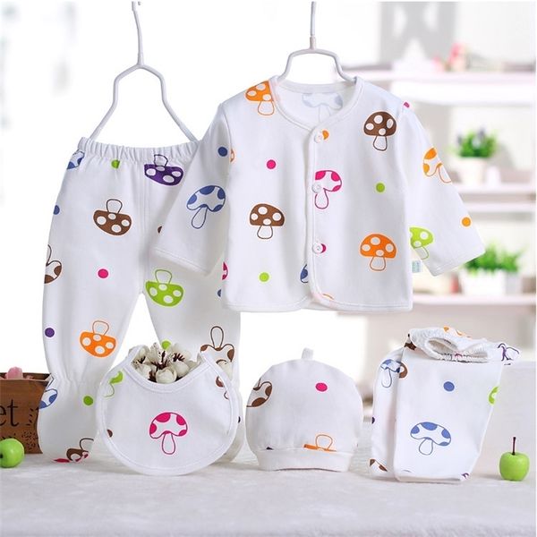 

5piece spring fall newborn outfit baby girls boys clothes cartoon cute cotton long sleeve +pants infant clothing sets bc1150 210309, White