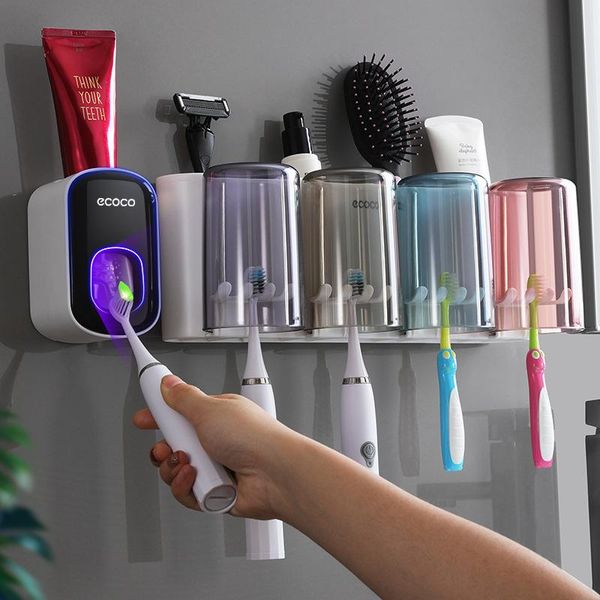 

toothbrush holders magnetic adsorption inverted holder automatic toothpaste dispenser with cup bathroom accessories set shelf