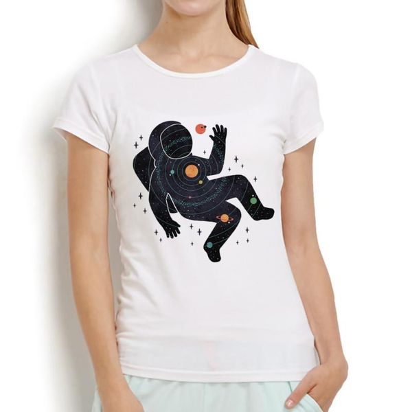 

women's t-shirt astronauts in the solar system cool tshirt women 2021 white casual short sleeve o-neck femme funny t shirt