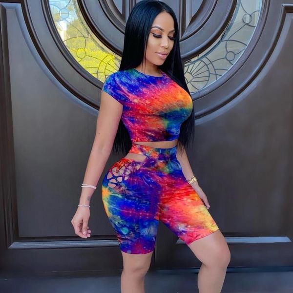 

cute two piece outfits shorts women clothing sets summer tie dye tracksuit set crop biker shorts 2 piece set wholesale 2021, Gray