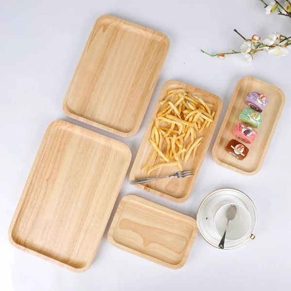 

dishes & plates rectangle rubber solid wood plate for cake fruit saucer coffee tea trays dessert dinner bread storage dish tray