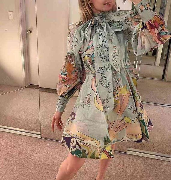 

bras sets summer women's elegant ribbon collar macaroon color star printing lantern sleeve doll dress qjta, Red;black
