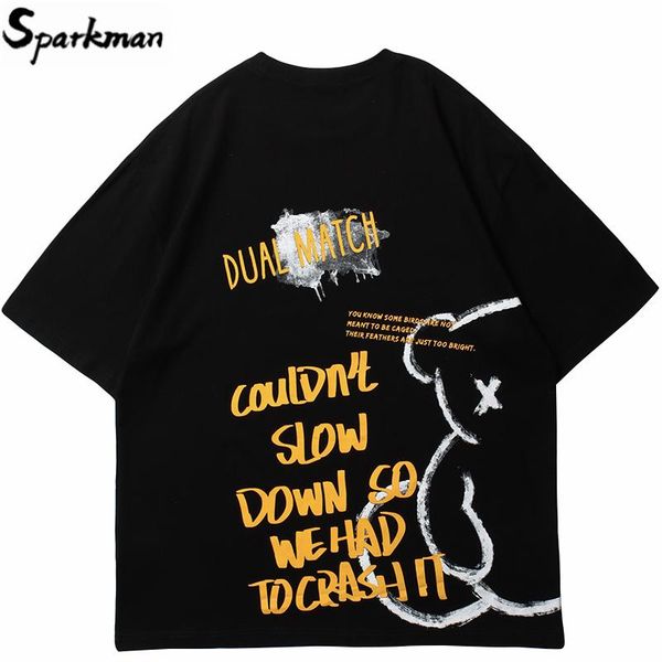 

men's t-shirts 2021 men hip hop bear letter printed t shirt streetwear harajuku t-shirt summer short sleeve tshirt cotton black white, White;black
