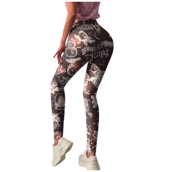 

women's leggings legging women christmas custom santa claus snowman party skinny pants for running pilates gym leggins push up, Black