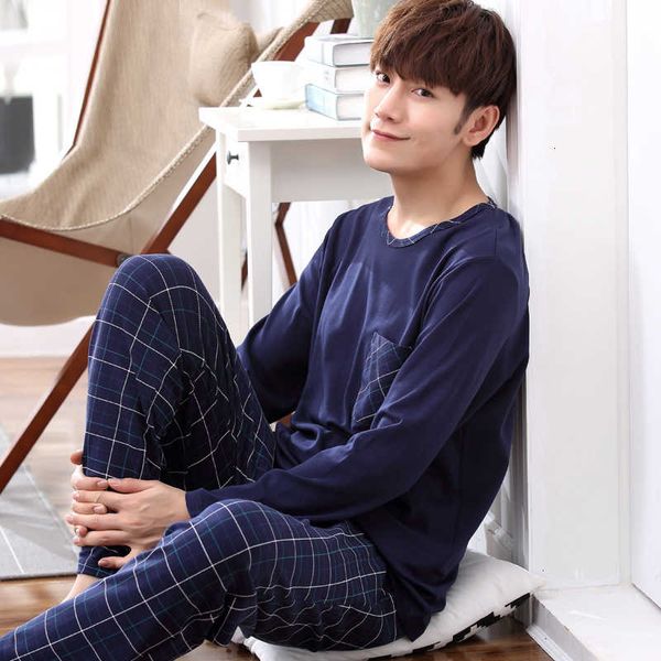 

yidanna long sleeve pijama cotton pajamas set for male plus size sleep clothing casual nightie sleepwear men pyjamas suit autumn v191109, Black;brown