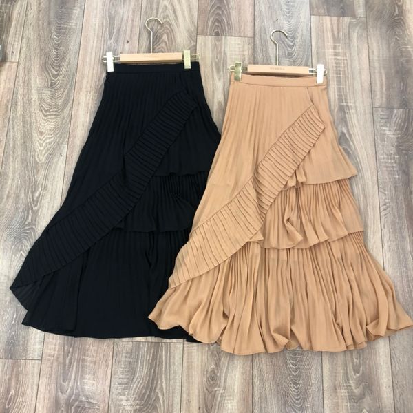 

spring and summer 2021 new fashion style of foreign style irregular lotus edge stretch big skirt swing temperament women's dress half s, Black