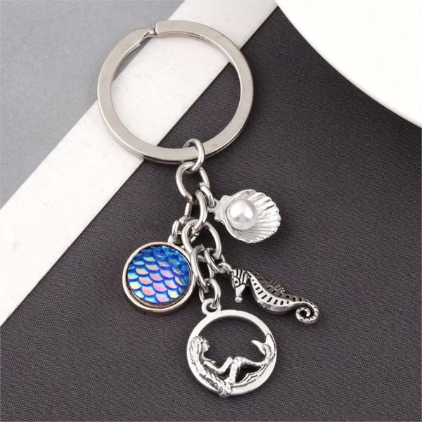 

keychains 1pc vintage little ocean mermaid seahorse keyring fish scale shell pendant keychain for women girl gift jewelry crafts e2586, Silver