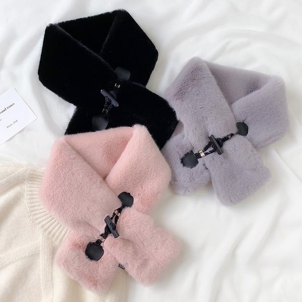 

scarves fashion soft warm woolen scarf thick women neckerchief button girl cute solid ladies fur collar cross, Blue;gray