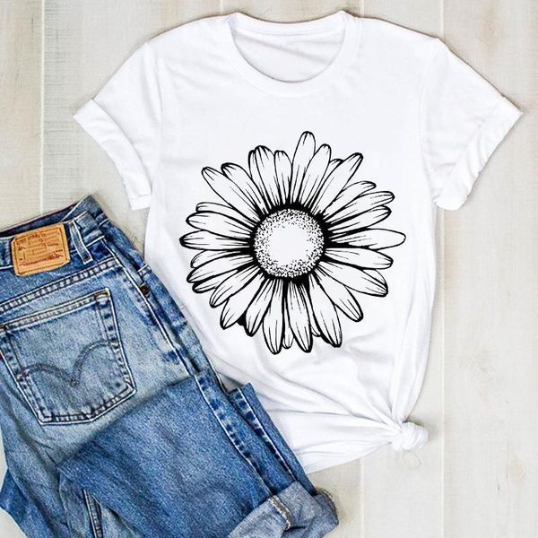 

women lady floral sunflower cute ladies print fashion summer t tee tshirt womens female shirt clothes graphic t-shirt, White