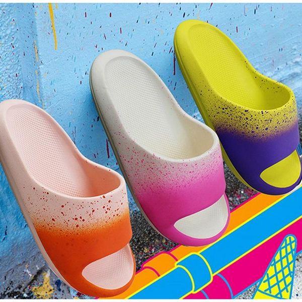 

slippers women dazzling colorful thick summer beach soft sole slide sandals leisure men ladies indoor bathroom anti-slip shoes, Black