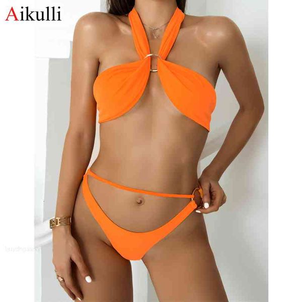 

bikinis set push up women swimsuits halter bikini solid two-piece swimwear 2021 new summer female swim bathing suits orange, White;black