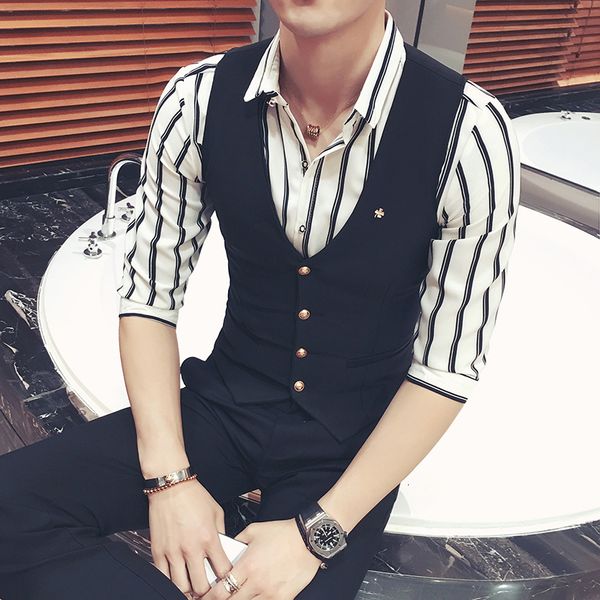 

classic black fashion formal business casual sleeveless wedding club dress man plus size vests hq23, Black;white