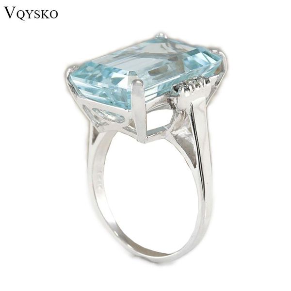 

cluster rings big blue cz cubic zircon stone for women engagement fashion jewelry valentines day gift, Golden;silver