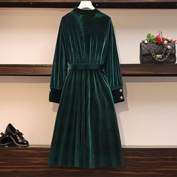 

feminine plus size velvet office smart black party long sleeve buttons front 2021 winter new dress cloth with belt xxu6, Black;gray