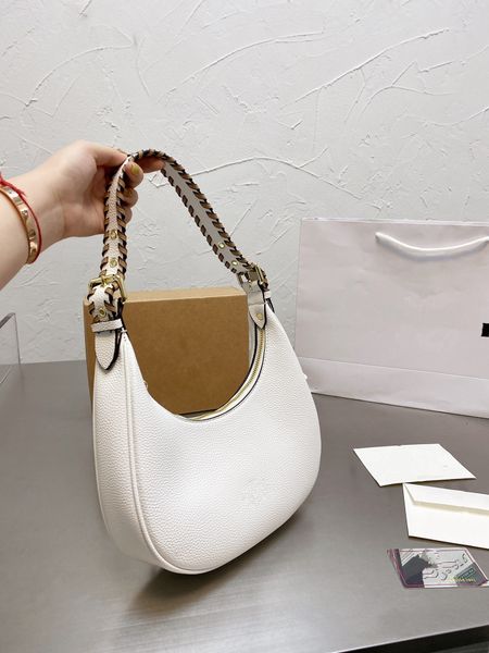 

luxury designer handbag black white soft leather womens half moon bag woven handle purse fashion style zipper totes 26cm