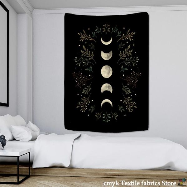 

tapestries vintage moon phase tapestry wall hanging moonlight green olive leaf bohemian style hippie dormitory home decor