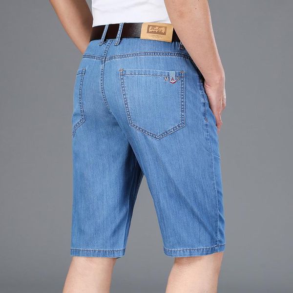 

men's shorts 2021 summer light blue thin denim business casual classic style stretch straight short jeans male brand, White;black