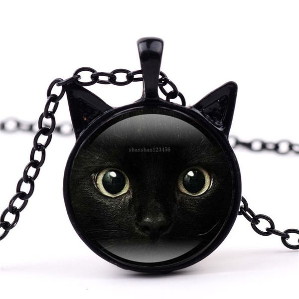 Schwarze Katze Ohrrahmen Glascabochon Halskette Anhänger Halsketten Modeschmuck für Frauen Kinder Geschenk Will und Sandy