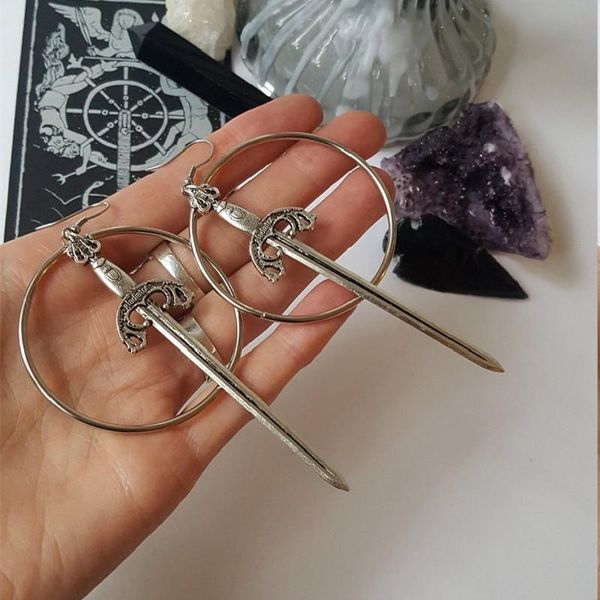 

Dangle & Chandelier Goth Swords Hoop Earrings Crystal Alternative Minimal Romantic Statement Grunge Jewelry Witchy Gift Stones Women Trend, Silver