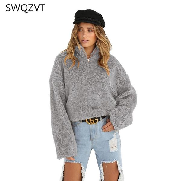 

women's hoodies & sweatshirts thick turtleneck women sweatshirt fashion loose zipper winter ladies streetwear clothes, Black