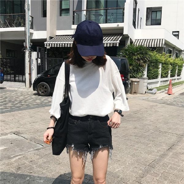 

women's jeans fashion tassel hole ripped vintage skinny women mini high waist streetwear summer 2021 black blue shorts ladies