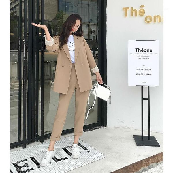 

two piece dress casual solid women pant suits notched collar blazer jacket & pencil khaki female suit autumn 2021 dd-150, White