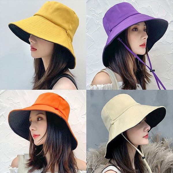 

anti uv wide brim cotton blend sun hat for women vacation summer foldable bucket large korean beach visor hats, Blue;gray