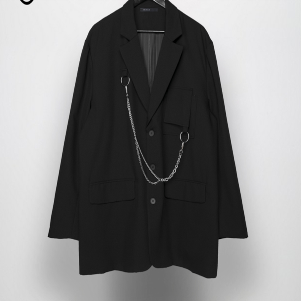 

men's suits & blazers suit coat spring and autumn solid color lapel removable metal chain decoration design leisure quality clothing, White;black