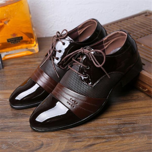 

dress shoes men pointed toe oxford pu leather men's business flat hollow outs breathable banquet wedding, Black