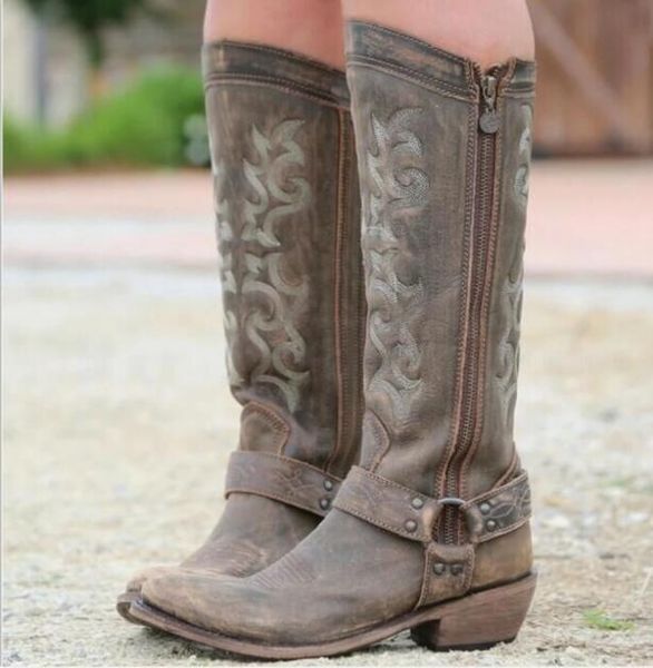 

boots 34-43 fashion women high knee mid heel winter quality blue khaki red, Black