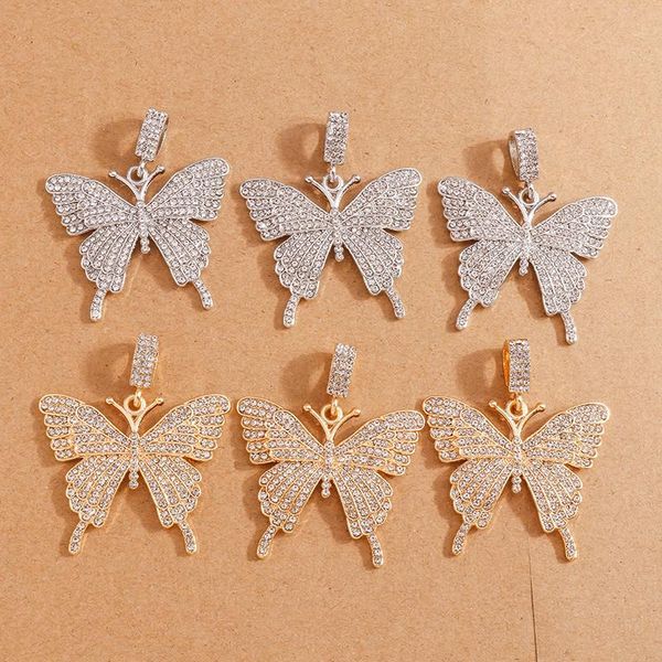

charms 2pcs 48*56mm gold silver color crystal large butterfly for pendants necklaces bracelets earrings handmade jewelry making, Bronze;silver