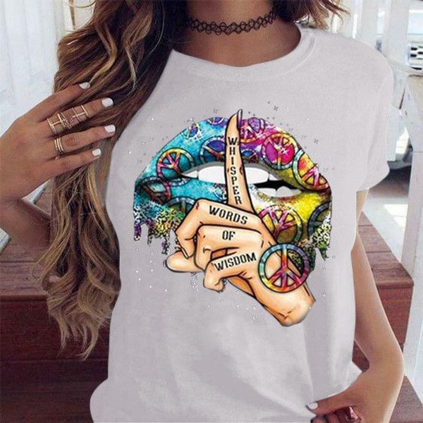 

2020 lips watercolor graphic t shirt lip women shirt base o-neck black tees kiss lip funny whisper words girls tshirt, Black;green