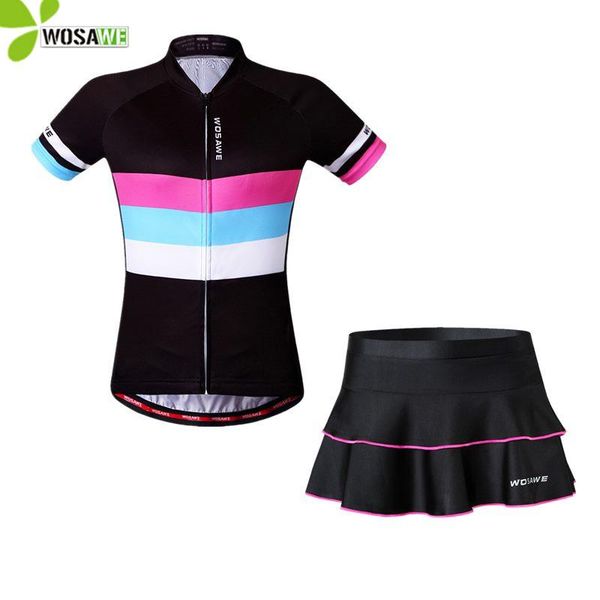 

racing sets wosawe cycling clothing women summer short sleeves bike jerseys skirt mtb wear lady's bicycle clothes downhill suits kit, Black;blue