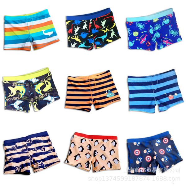 

children's swimming trunks fashion cartoon boys' breathable elastic flat angle lace up, Blue