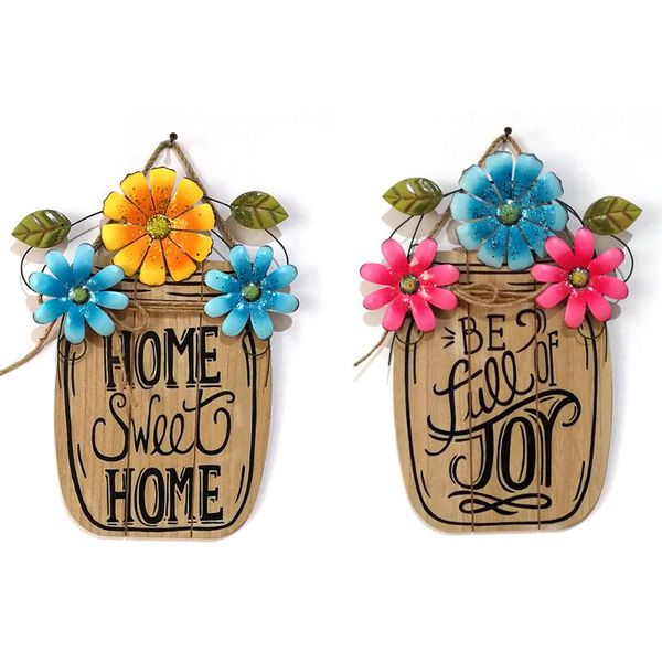

2021 wood watercolor flower garden metal room tableblock sign for home and garden