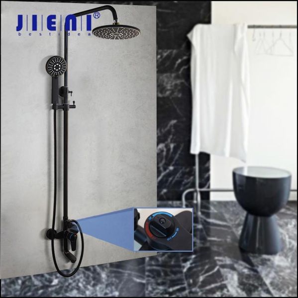 

jieni thermostatic temperature bathroom shower mixer tap faucet set black painting wall mount rainfall round adjustable hand