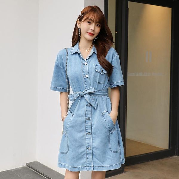 

casual dresses mini dress women's high-quality jean short-sleeve office party fashion button vintage elegant denim, Black;gray