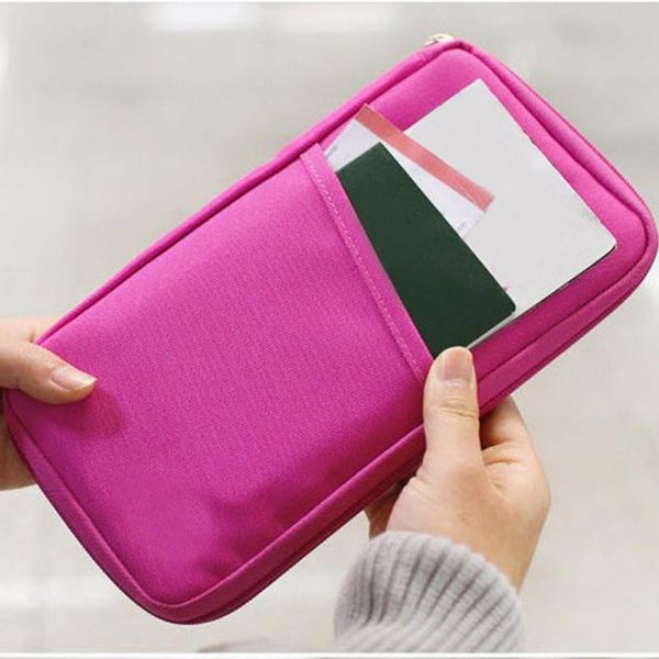 

card holders oxford zipper travel passport holder cover men women document organizer tickets protector bag cash wallet, Brown;gray