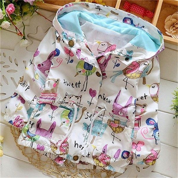 

kids girl coat spring cotton baby flower bird doodle dot jacket cardigan childrens autumn girls jackets, Blue;gray