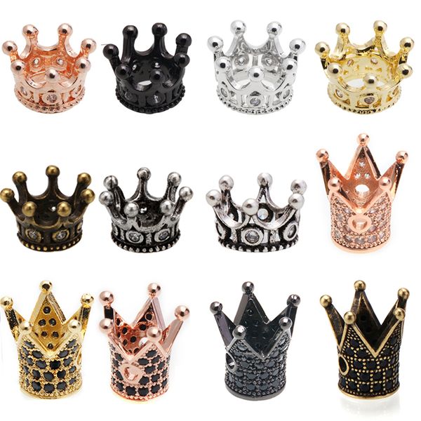 

1pcs retro cz crown charm beads for jewelry making zirconia spacer bead diy bracelet steel gold accessories wholesale lots bulk, Bronze;silver