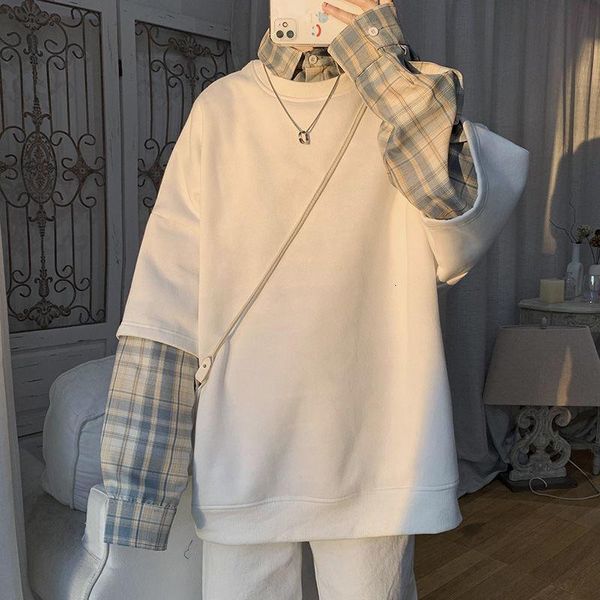 

men's hoodies & sweatshirts spring plaid hoodie fashion casual lapel sweatshirt men streetwear korean loose hip-hop pullover mens hoody, Black