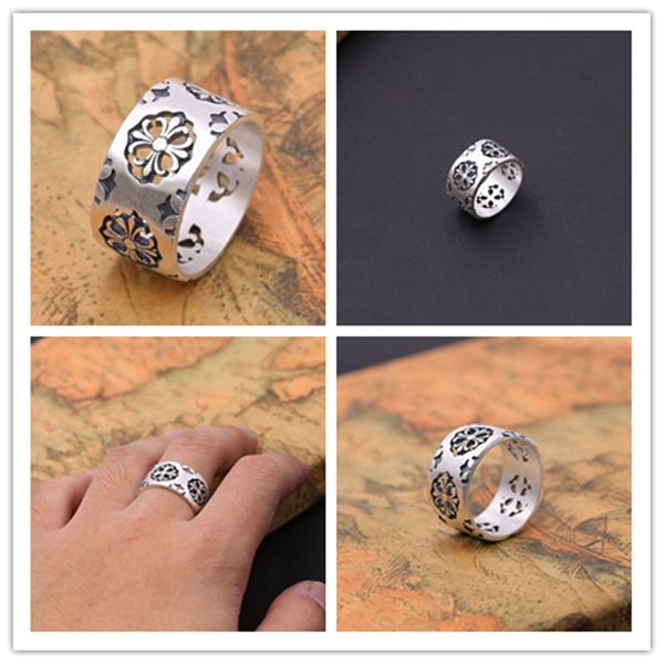 

925 sterling silver handmade hollow cross band rings american european punk gothic antique silver vintage luxury jewelry rings