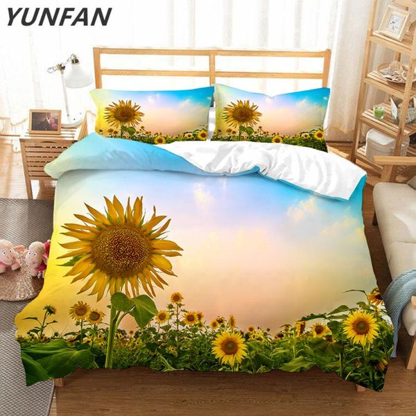 

bedding sets sunflower 3d twin full  king quilt cover pillow case 3pcs single double duvet flower bedclothes
