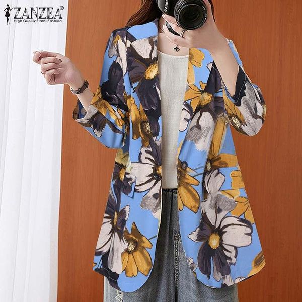 

women's suits & blazers zanzea 2021 elegant printed blazer floral jackets long sleeve outwears female single button thin coats plus siz, White;black