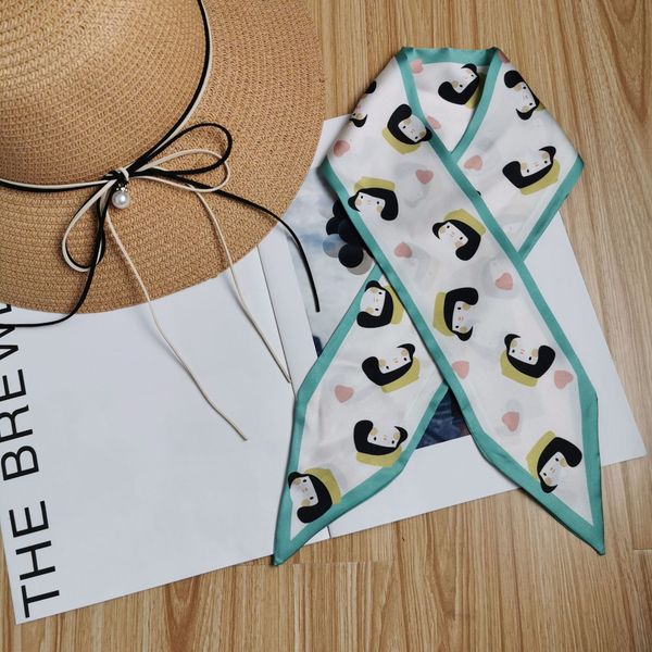 

scarves spring ins cartoon girl pointed ribbon korean decoration small silk scarf, Blue;gray