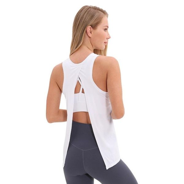 

fitness women sport vest round neck hollow back cotton quick dry yoga gym training slim sportswear sleeveless t-shirts, White;red
