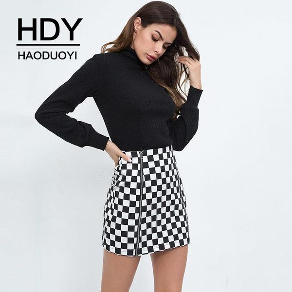 

skirts hdy haoduoyi plaid pencil zipper black and white mini skinny high waist bottom 2021 autumn winter clothes